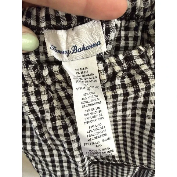Tommy Bahama Gingham Linen Pompom Off The Shoulder Dress Pockets Vacation Sz L - Picture 5 of 9